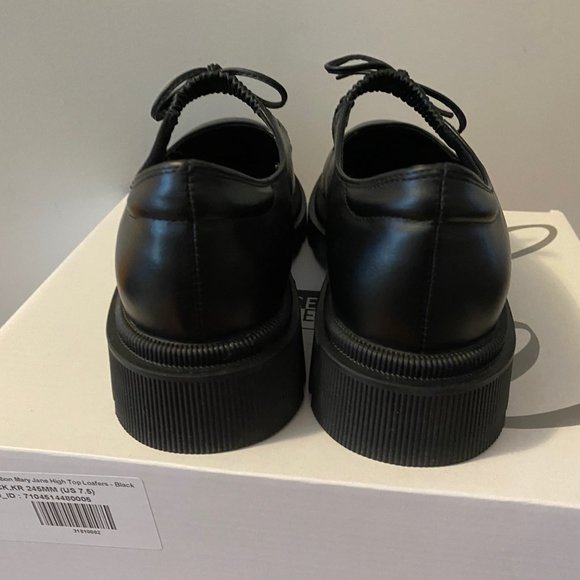 Black faux leather lug sole mary janes with bowtie, new w/box, size 7.5. - Picture 6 of 11